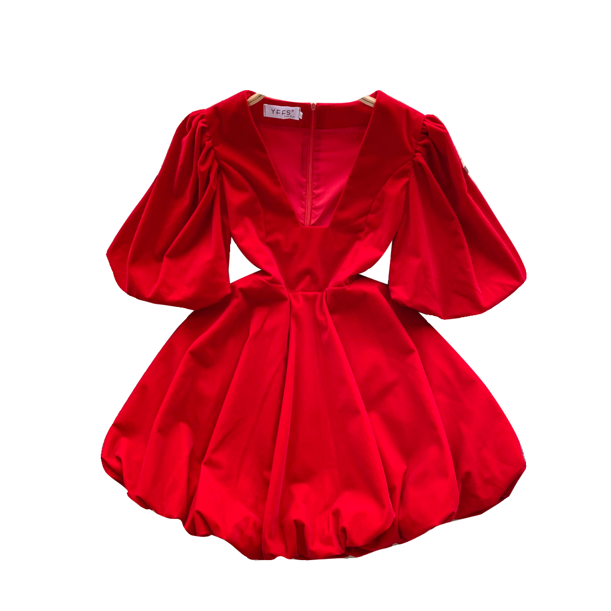 Vintage V-neck Puffy Suede Dress