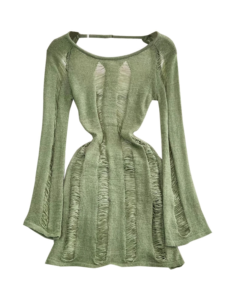 Hollow Ripped Backless Sun-protection Dress