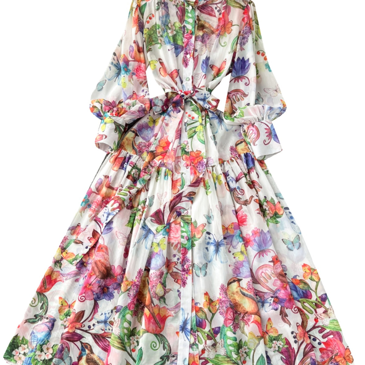 High-end Printed Long-sleeve Shirt Dress
