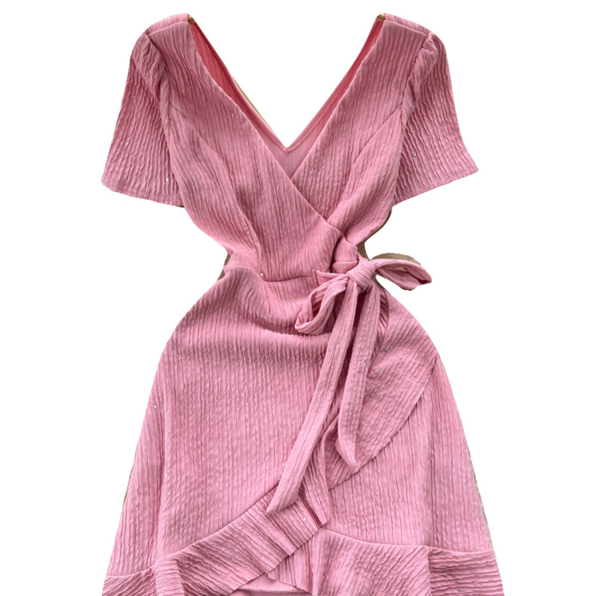 Sweetie V-neck Lace-up Ruffled Dress