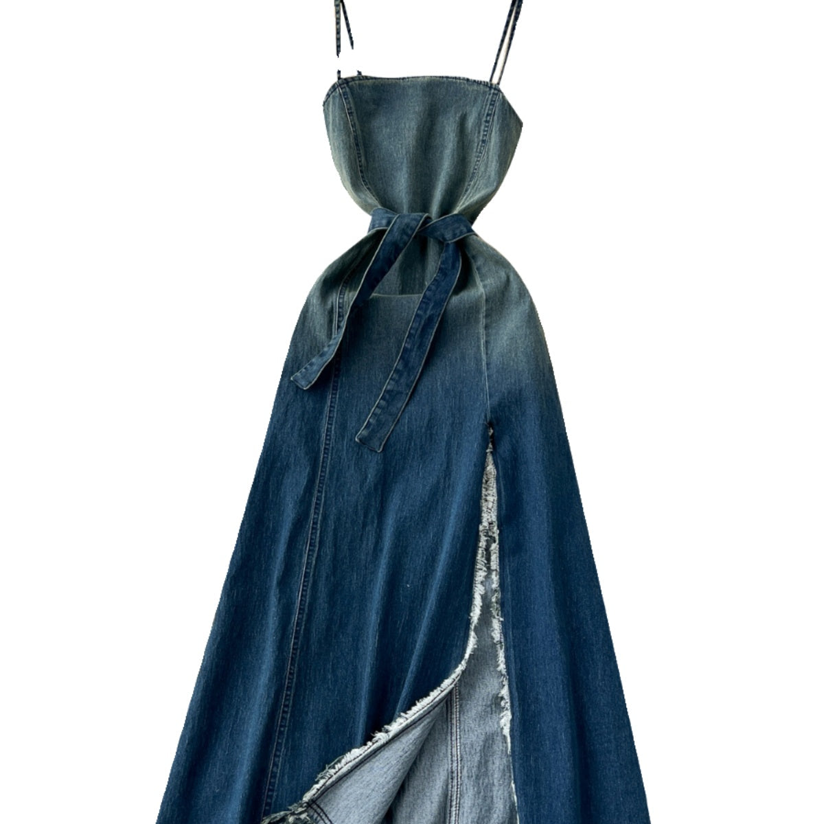 Chic Denim Fringed Slip Dress