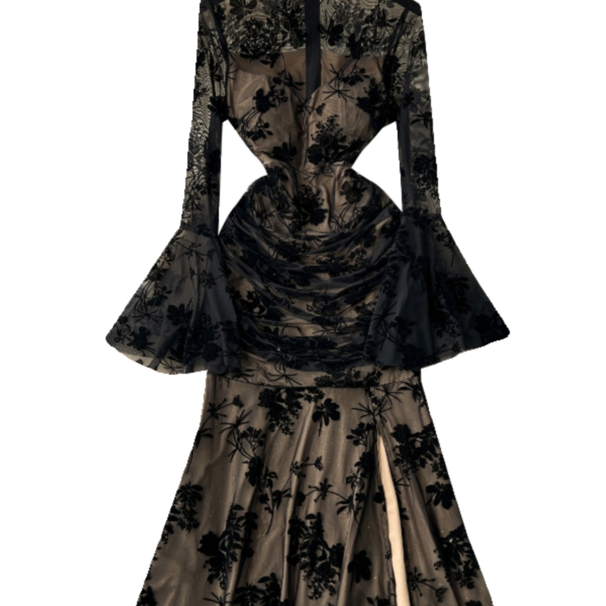 See-through Embroidered Black Mesh Dress