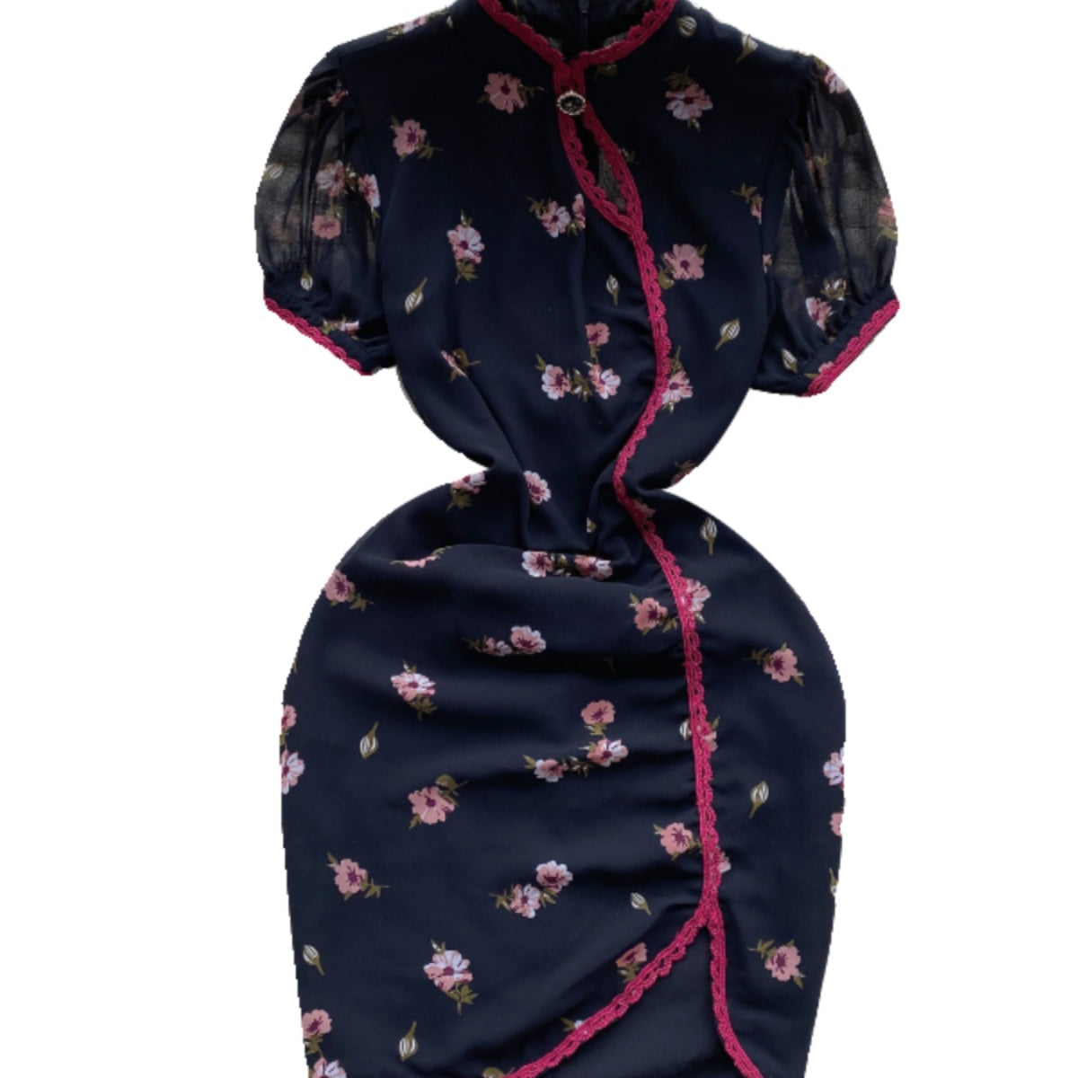 Sweetie Lace Trim Floral Cheongsam