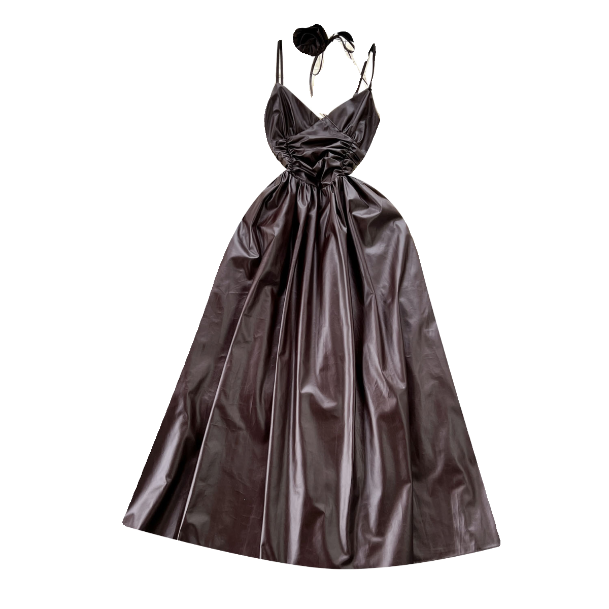 Floral Choker PU Pleated Slip Dress