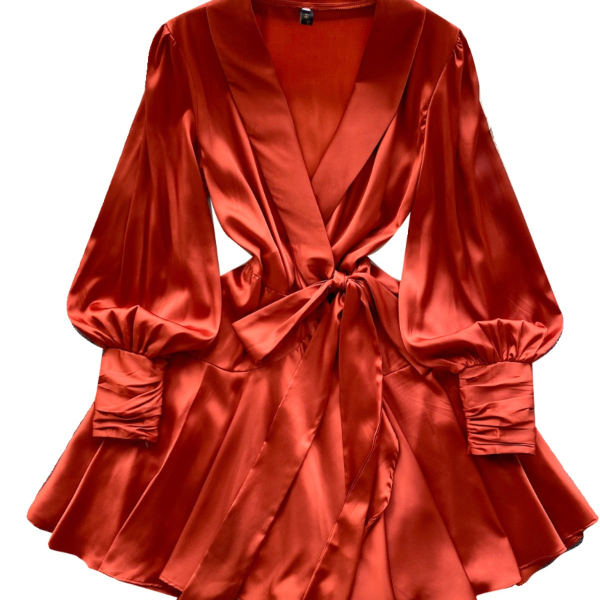 French Style V-neck Satin Wrap Dress