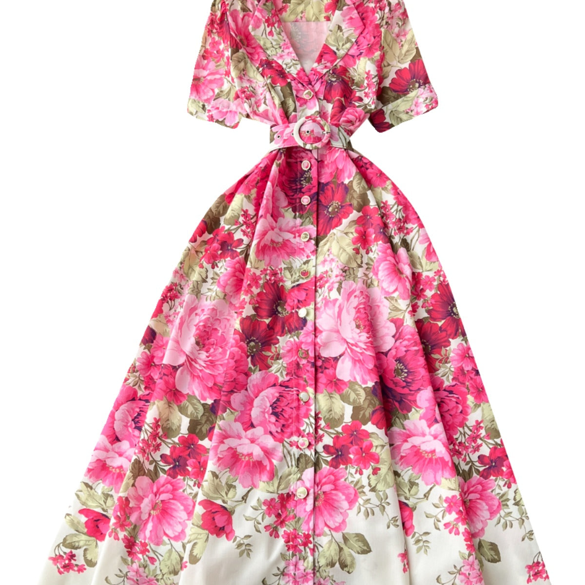 Suit Collar Single-breasted Floral Dress