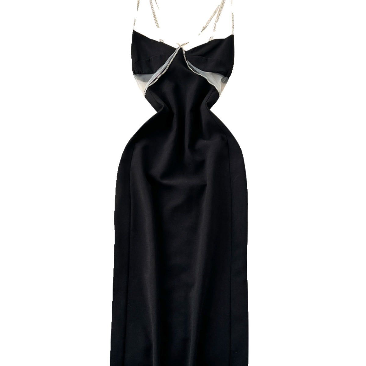 See-through Mesh Patchwork Chain Slip Dress