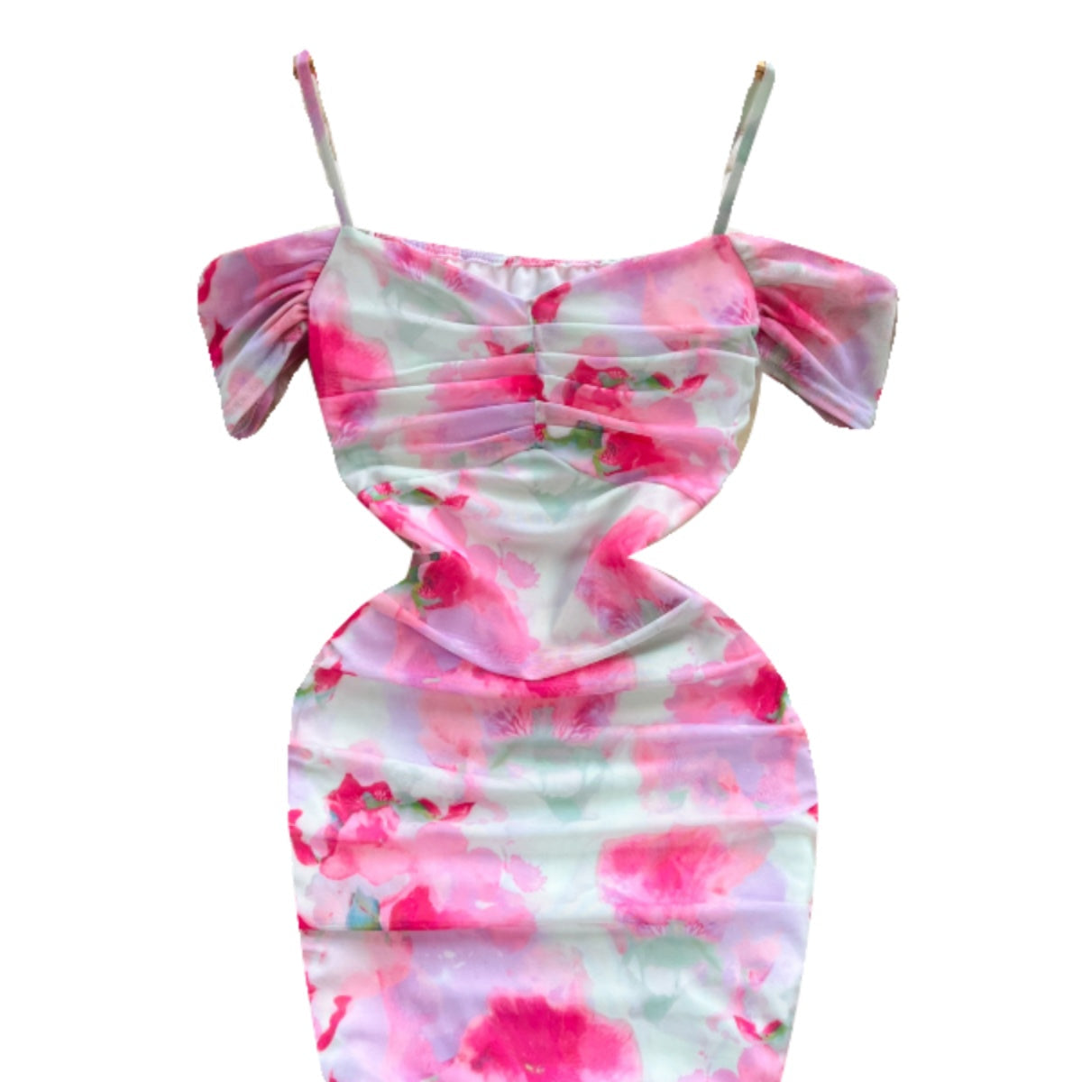 Irregular Printed Ruffled Slip Dress