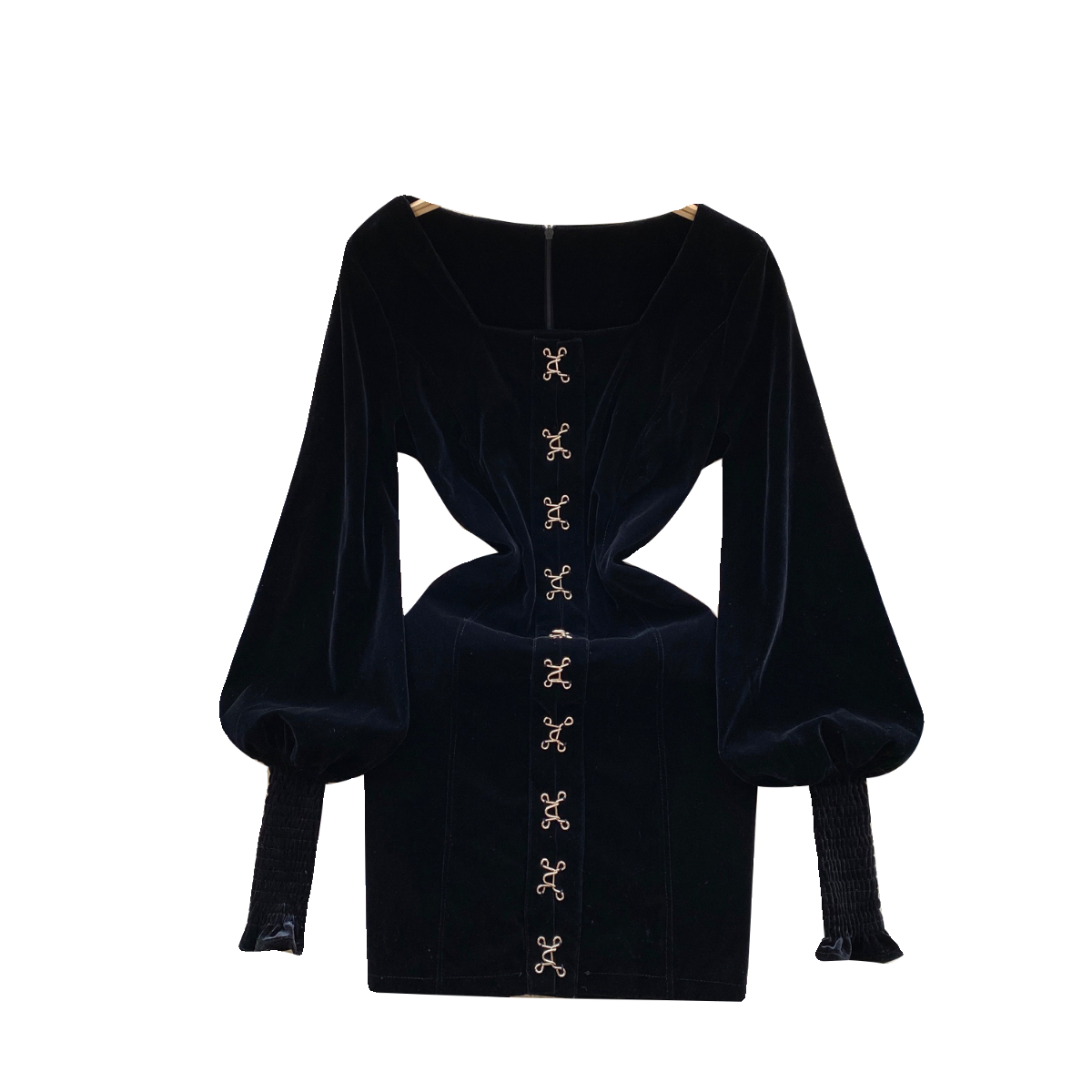 Vintage Square Collar Suede Black Dress