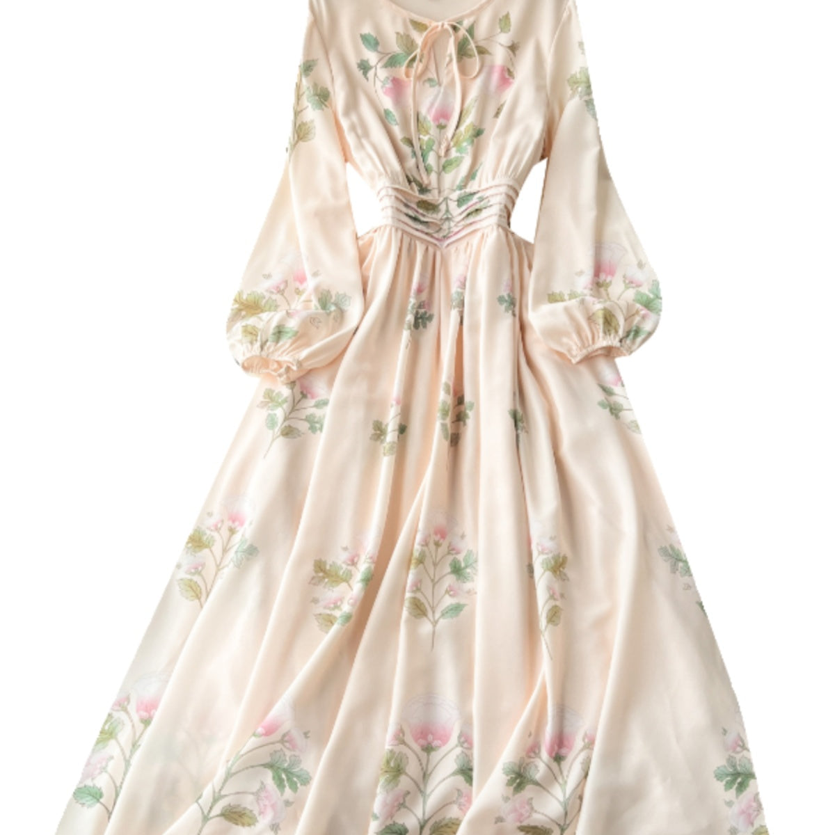 Courtly Pleated Floral Printed Dress