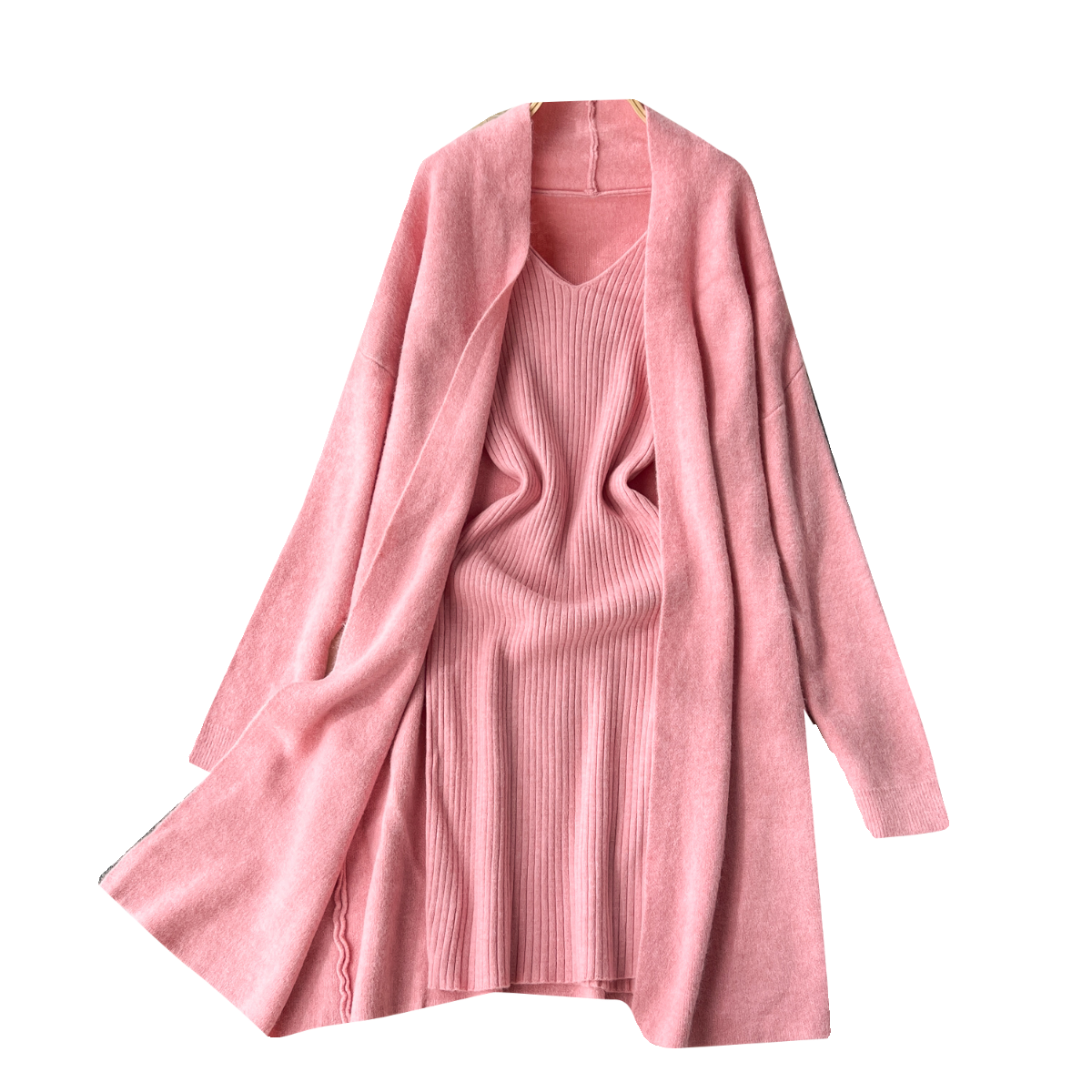 Cardigan&Slip Dress Solid Knitted 2Pcs