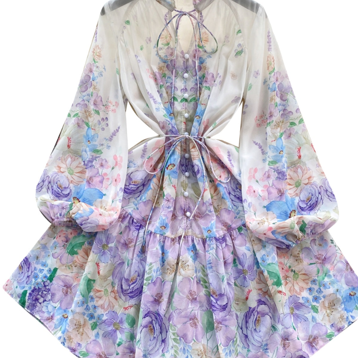 Sweetie Lace-up Floral Ruffled Dress