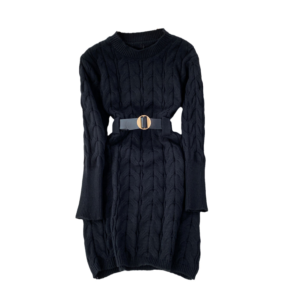 Soft Round Collar Cable-knit Dress