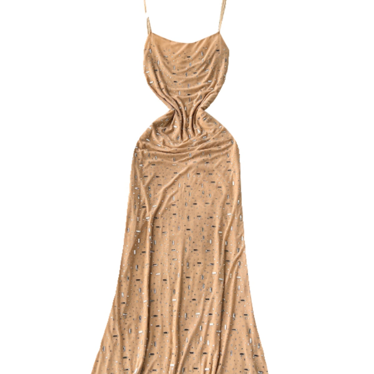 Draped Neckline Rhinestone Studded Slip Dress
