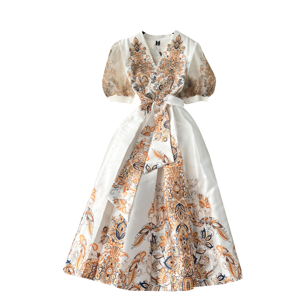Courtly Puffy Sleeve Floral Dress