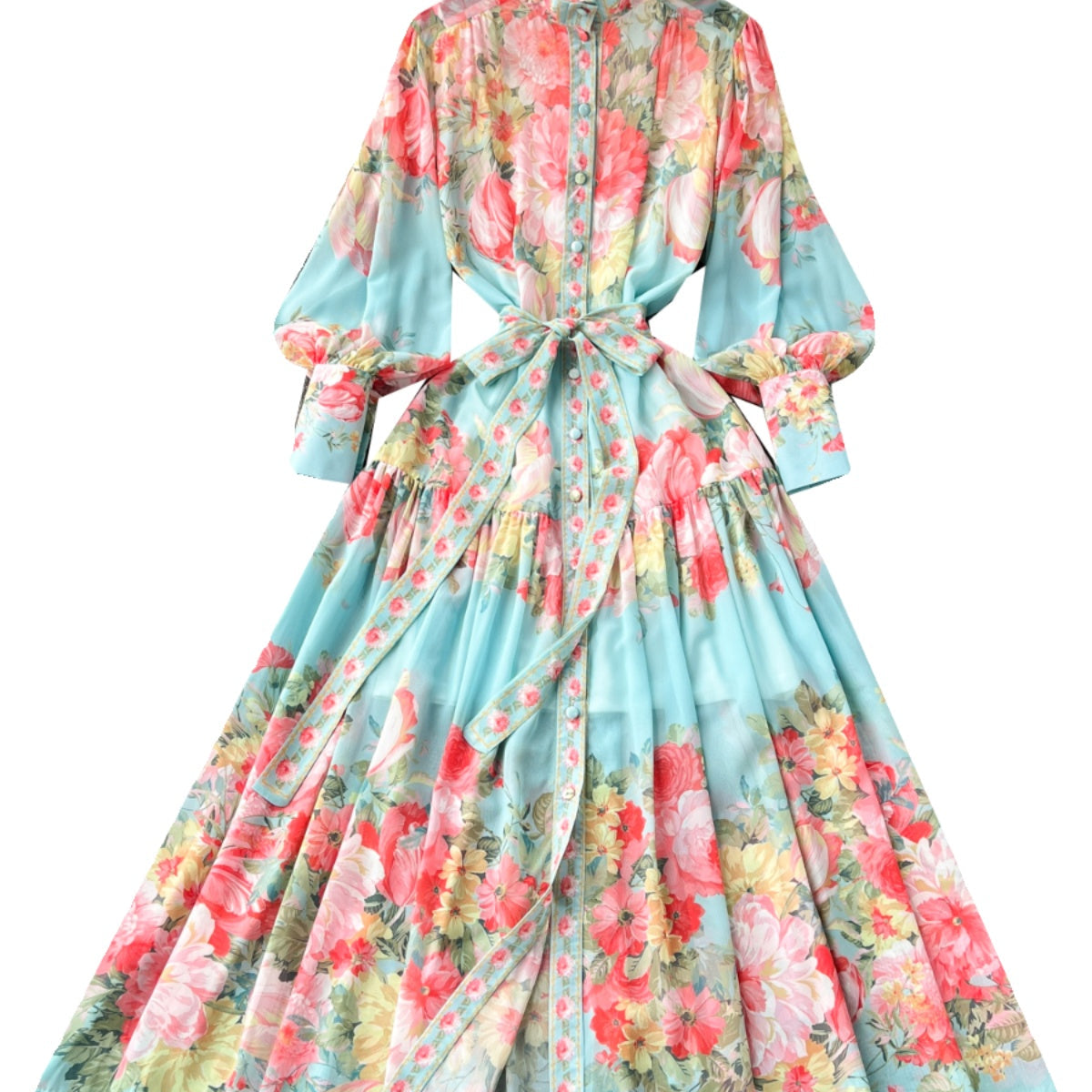 Courtly Lace-up Floral Shirt Dress