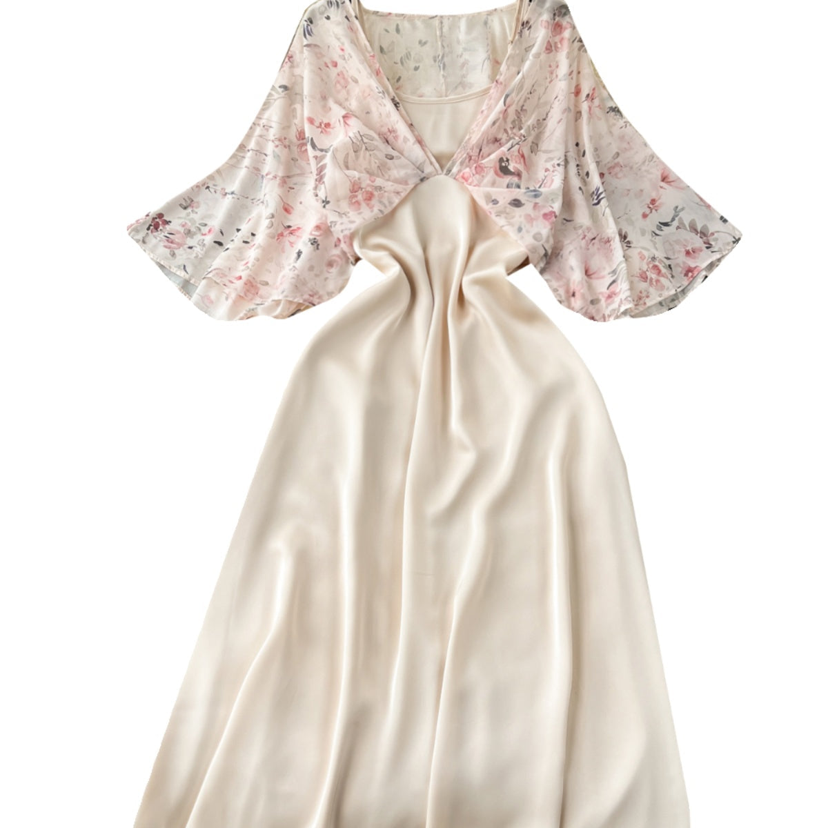 Fairy Pink Floral Faux Two-pieces Dress