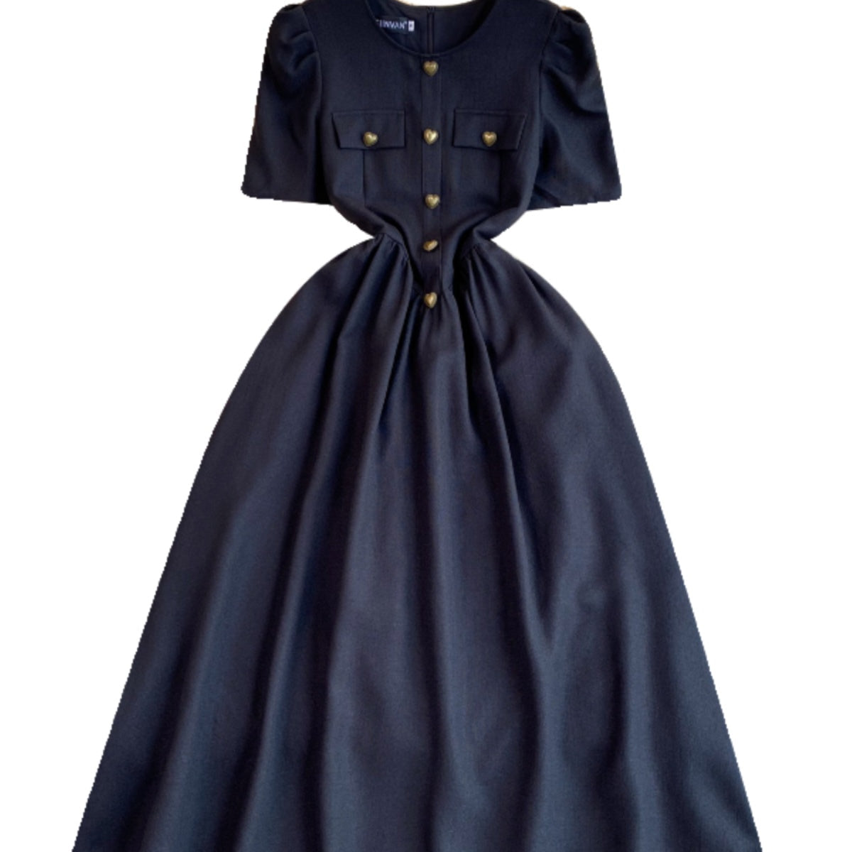 French Style Heart Buttons Black Dress