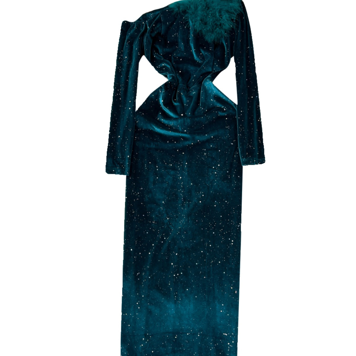 Slant Furry Neckline Suede Dress