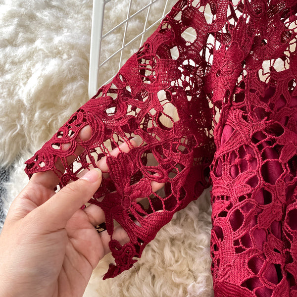 Elegant Hollowed Lace Gown