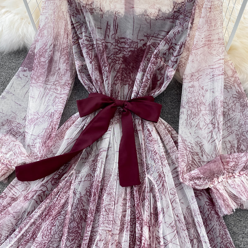 Fairy Ink Printing Mesh Dress