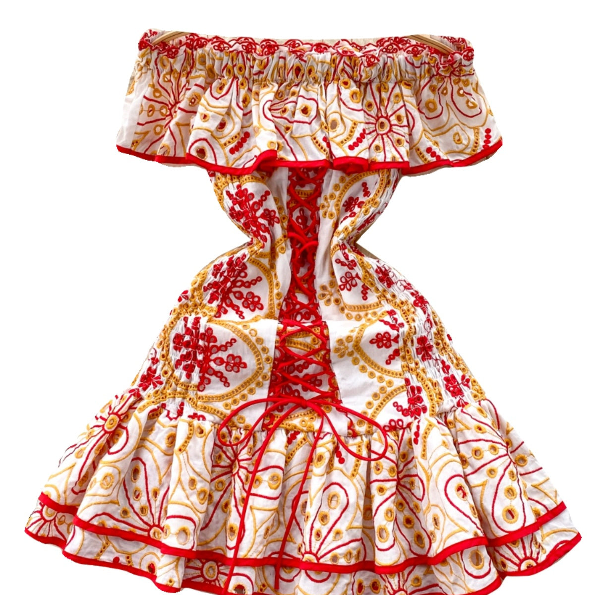 Off-shoulder Ruffled Printed Dress