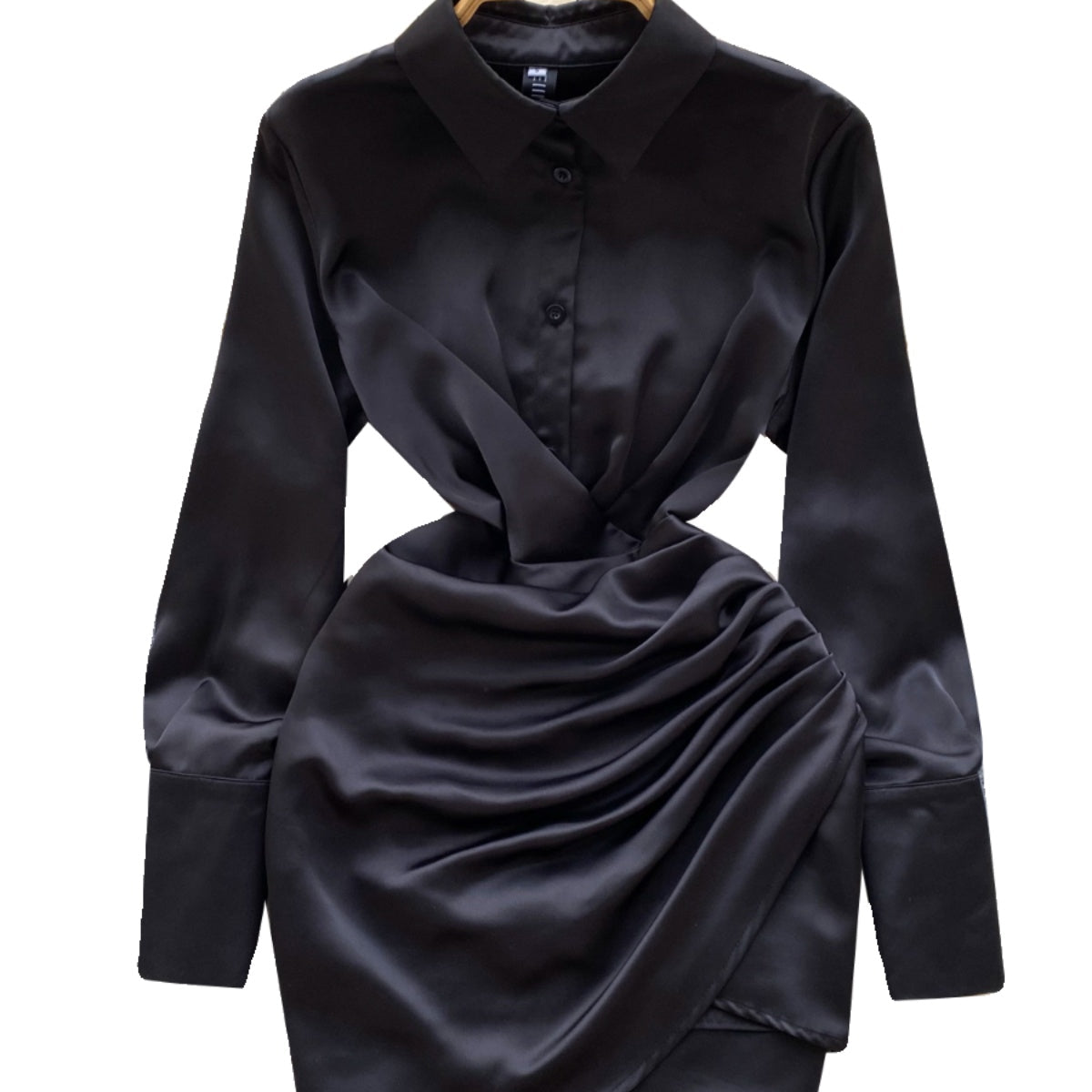 Casual Satin Pleated Shirt Dress