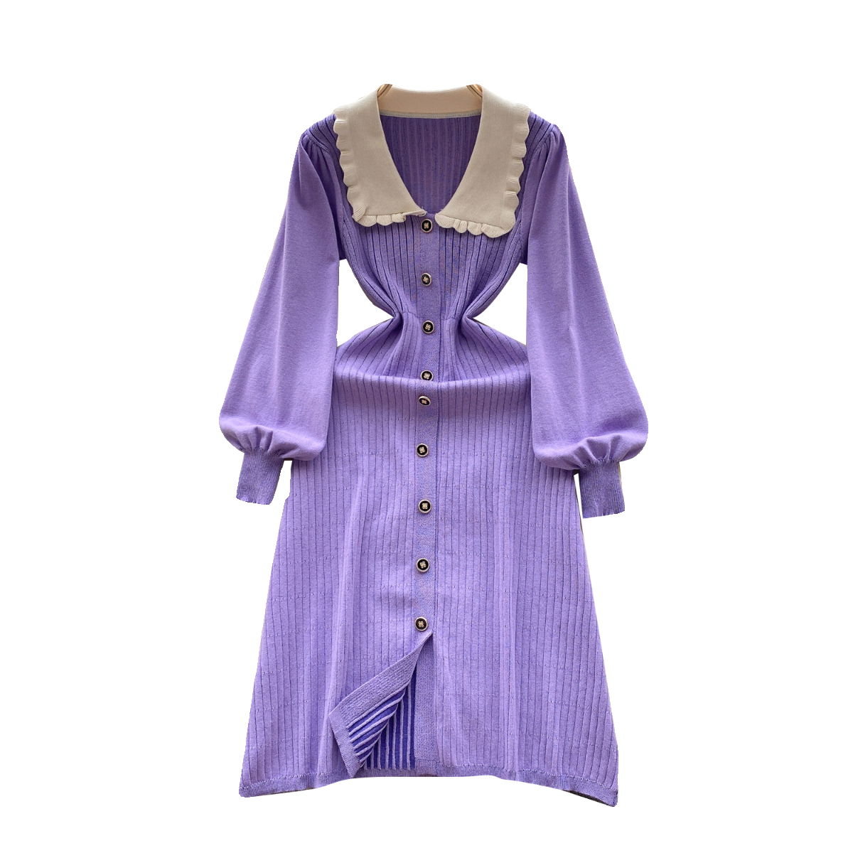 Doll Collar Single-breasted Knitted Dress