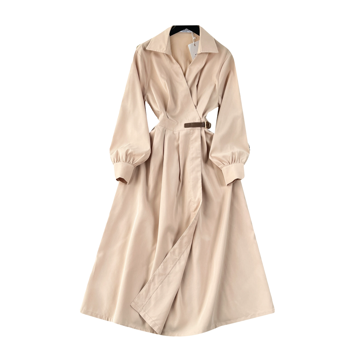 Elegant Solid Color Pleated Trench Dress