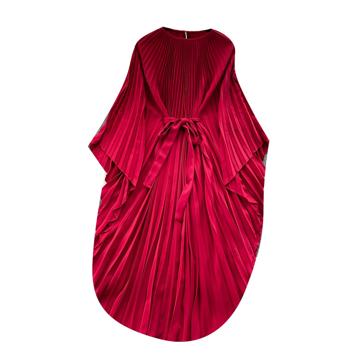 Solid Color Lace-up Pleated Dress