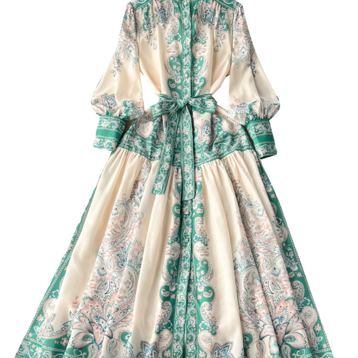 Courtly Puffy Sleeve Lace-up Floral Dress