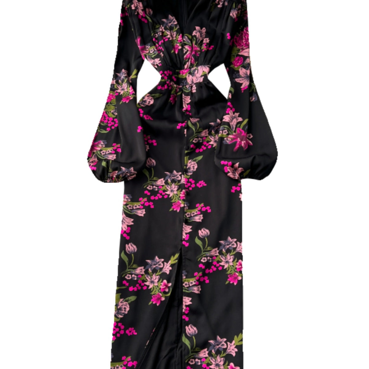 Elegant Floral Printed Black Dress