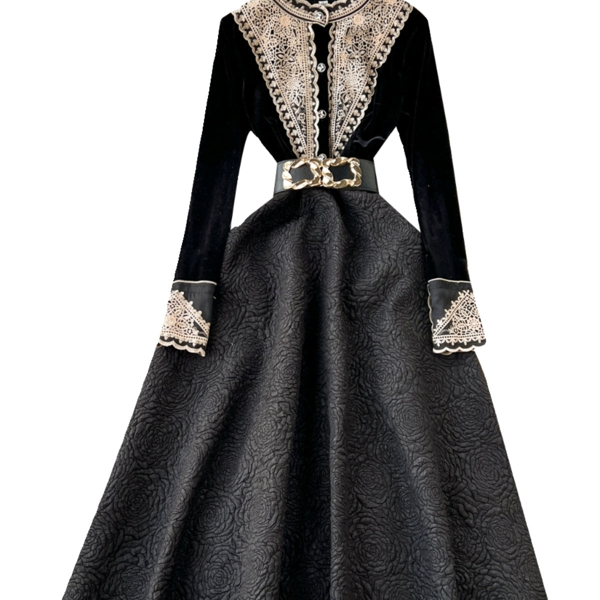 Vintage Embroidered A-line Suede Dress