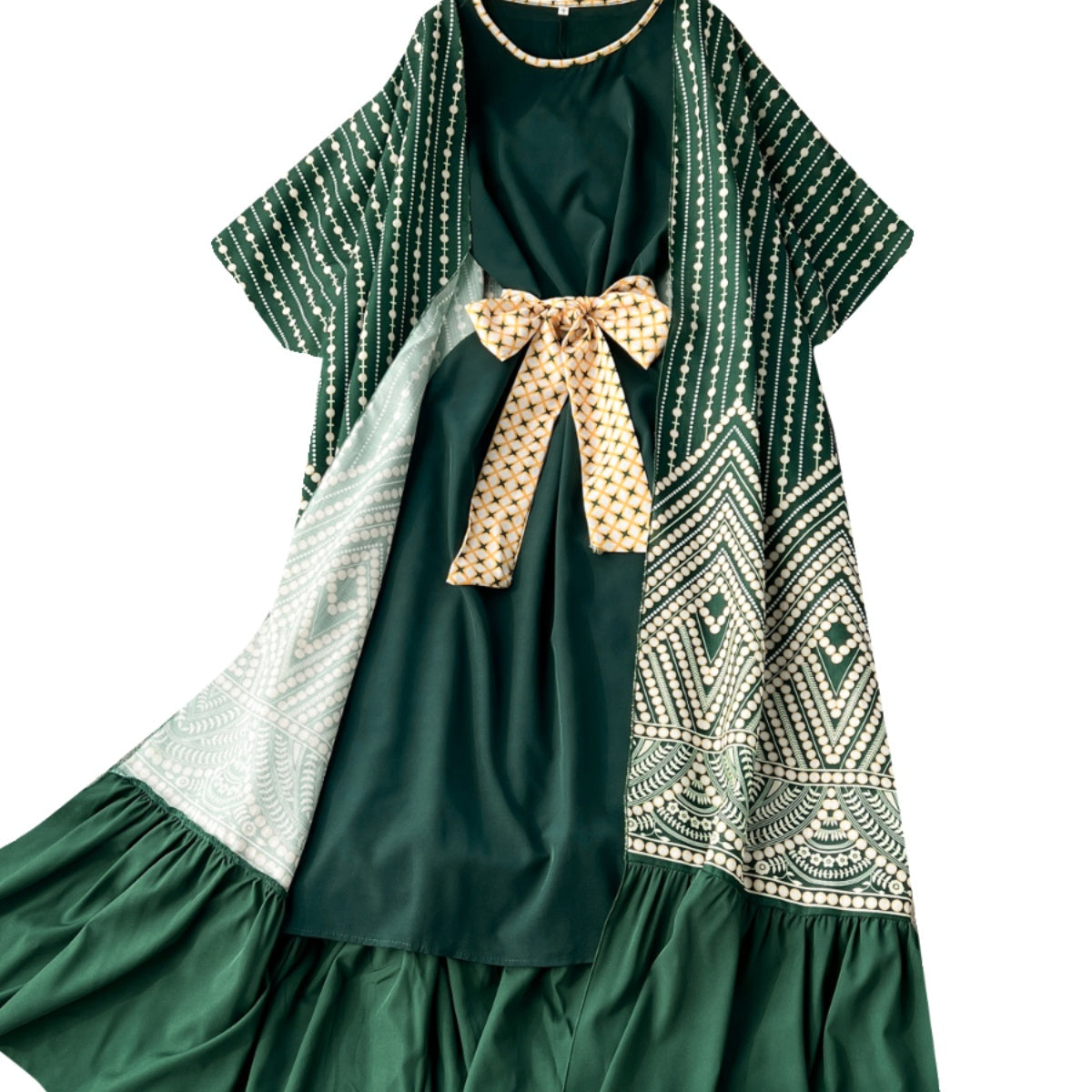 Sleeveless Dress&Printed Wrap 2Pcs