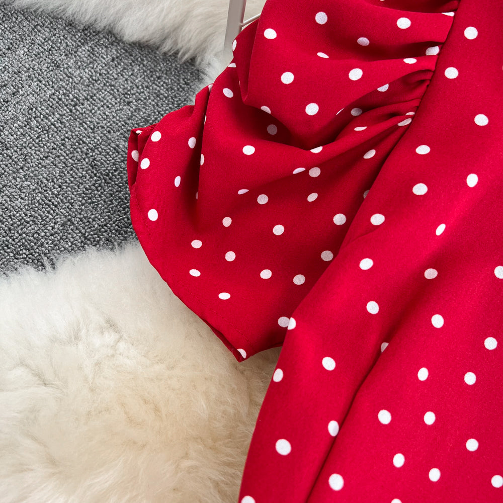 Fairy Puffy-sleeve Polka Dot Dress