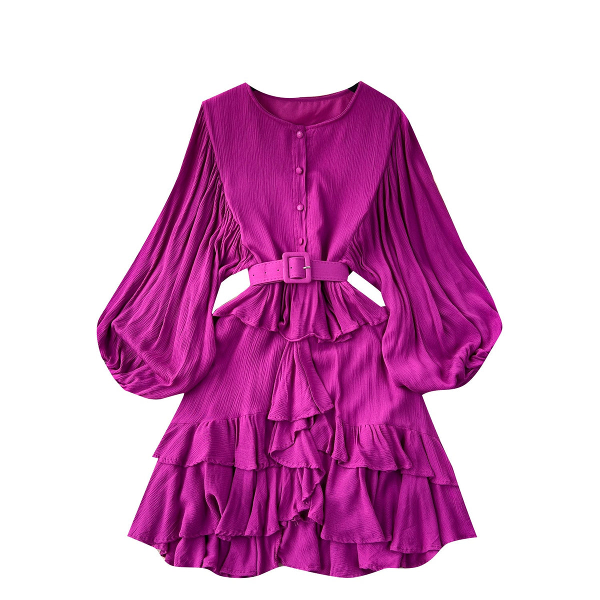 Courtly Puffy Sleeve Ruffled Dress