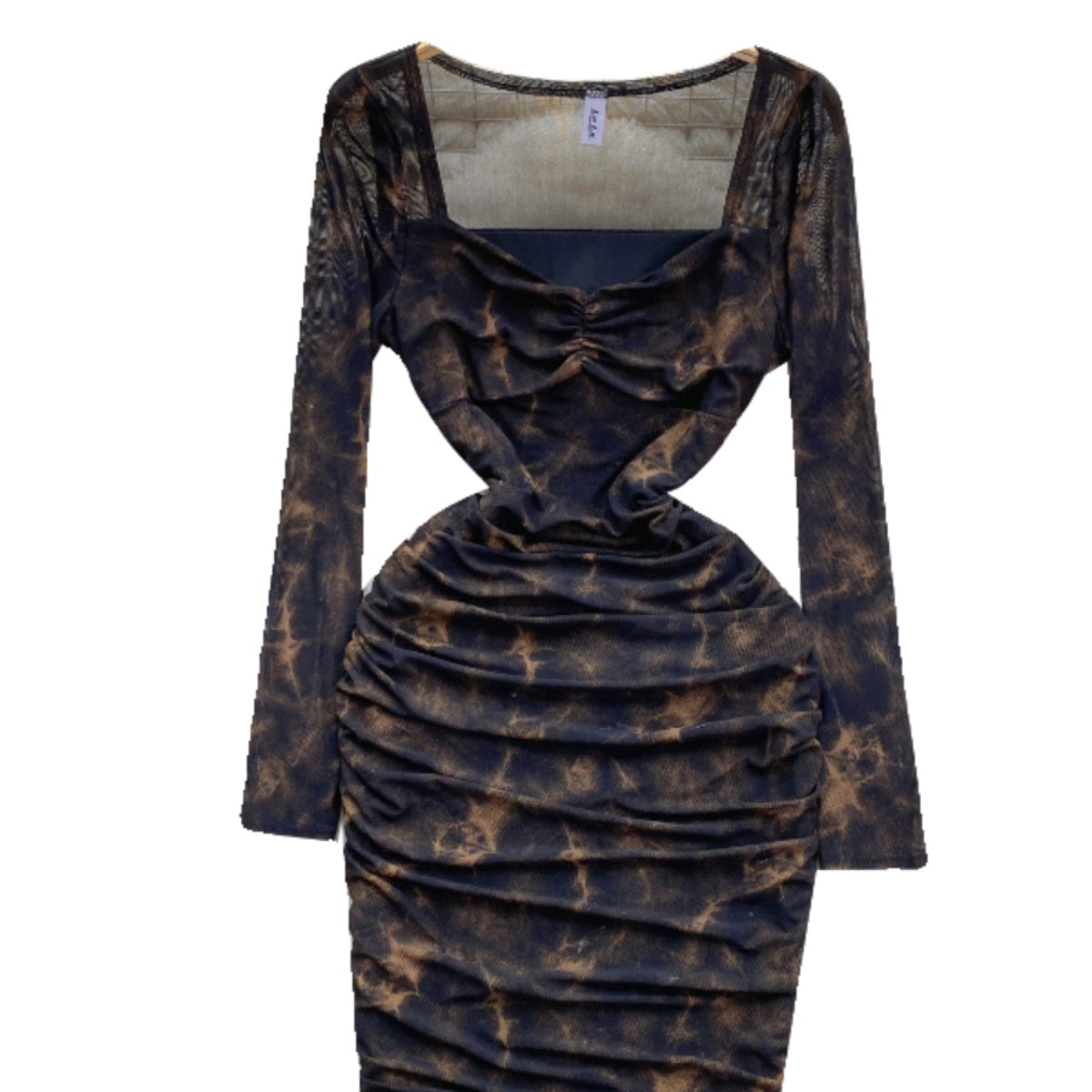 Square Neckline Printed Pleated Dress