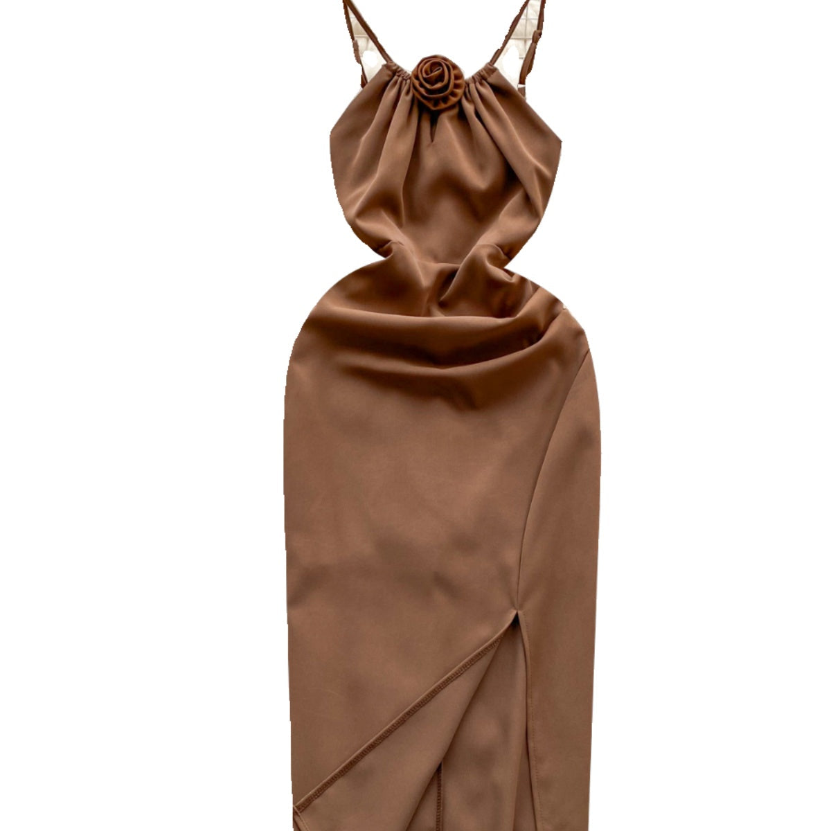 3d Floral Split Slip Dress (The Real Product Does Not Have a Flower on the Chest Area)