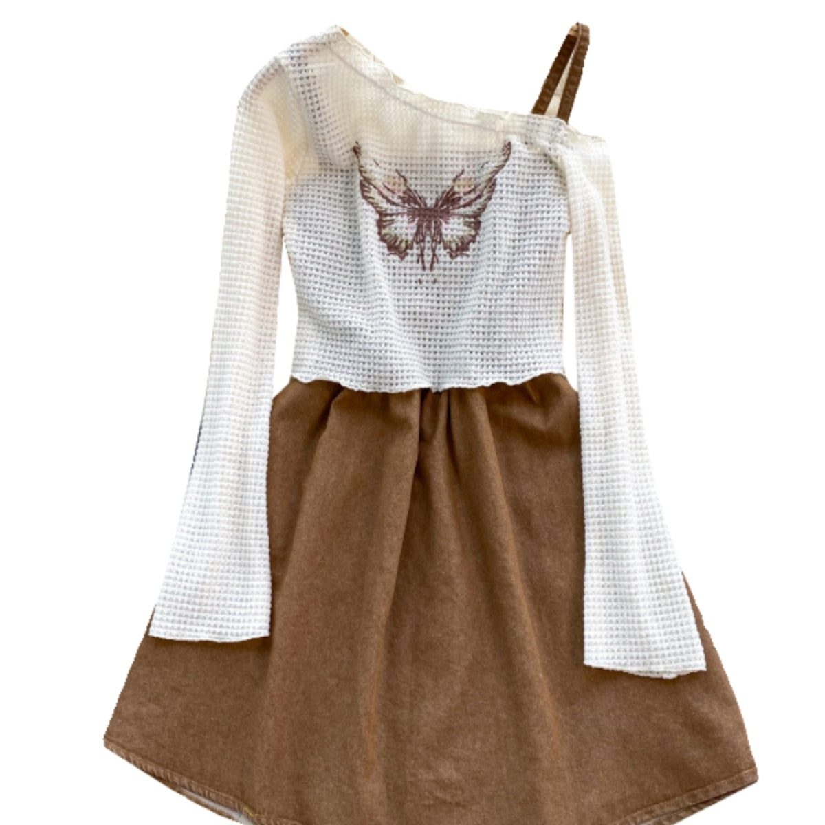 Slant Neckline Top&Slip Dress 2Pcs