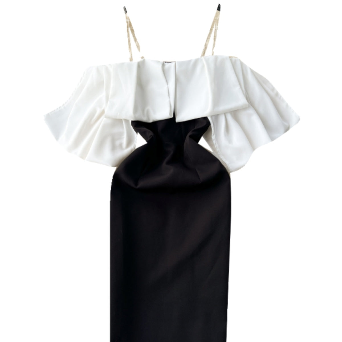 Color Blocking Ruffled Black Dress