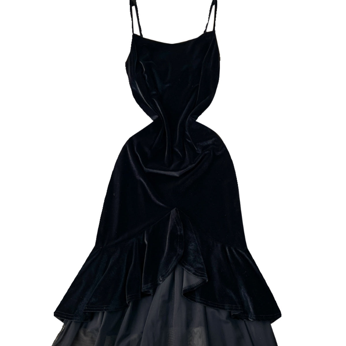 Suede Mesh Patchwork Fishtail Slip Dress