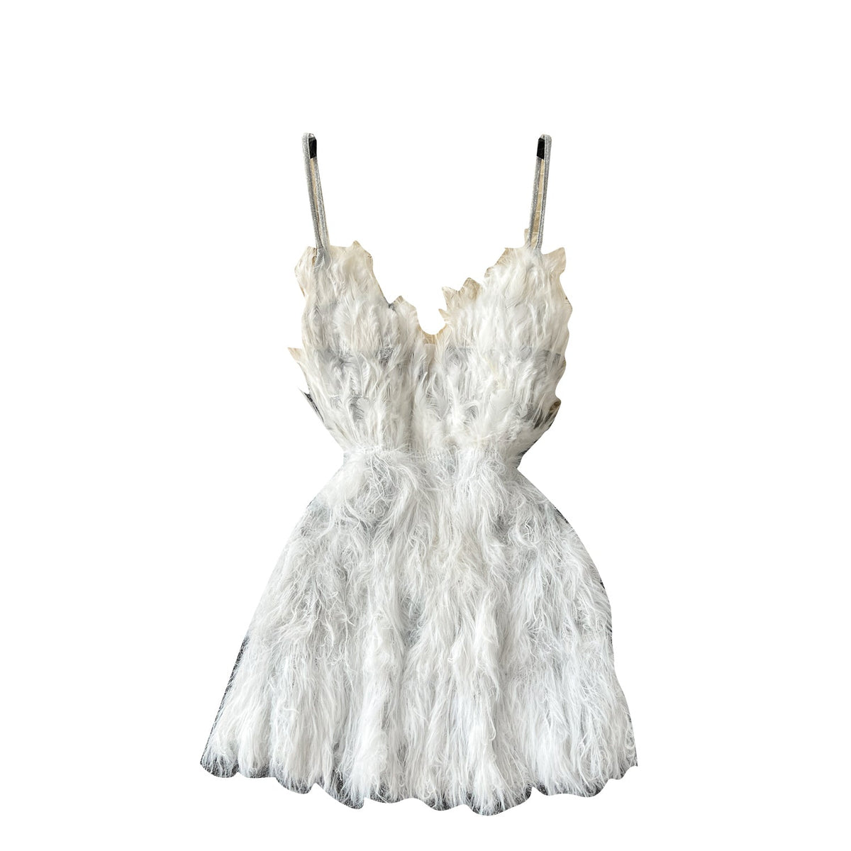 White Feather Fringed Halter Dress