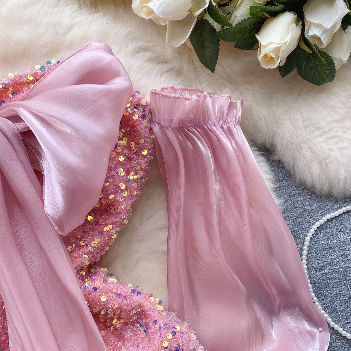 Bow-tie Patchwork Sequined Party Dress