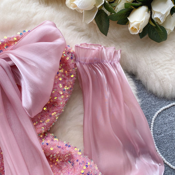 Bow-tie Patchwork Sequined Party Dress