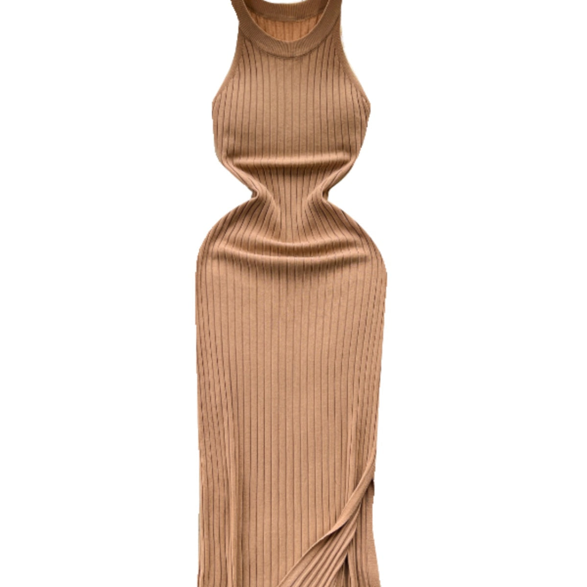 Elastic Solid Color Knitted Halter Dress