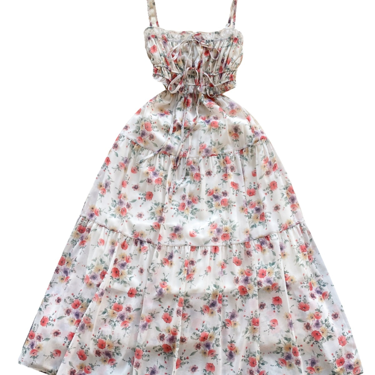 Sweetie Lace-up Floral Slip Dress