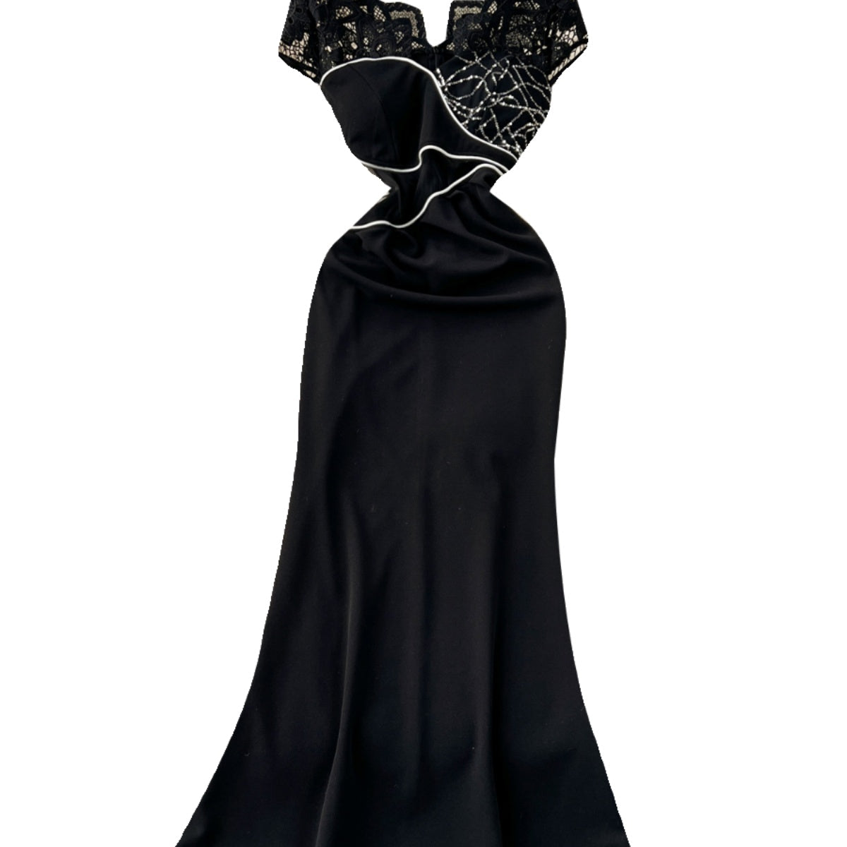 Elegant Sequined Embroidered Lace Black Dress
