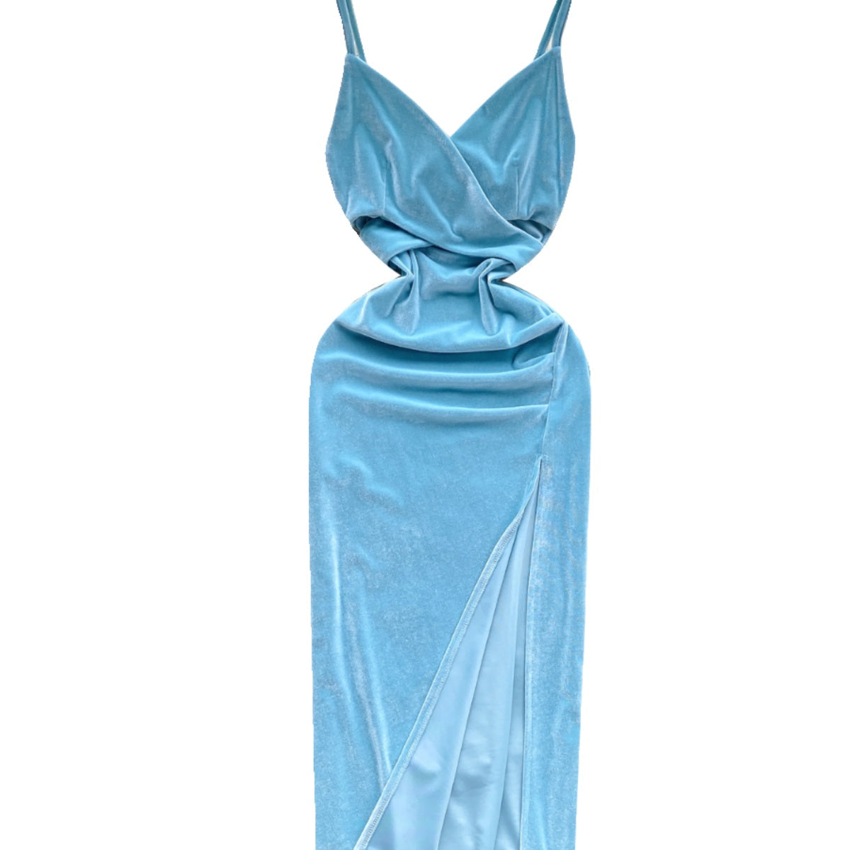 High-end Wathet Velvet Slip Dress