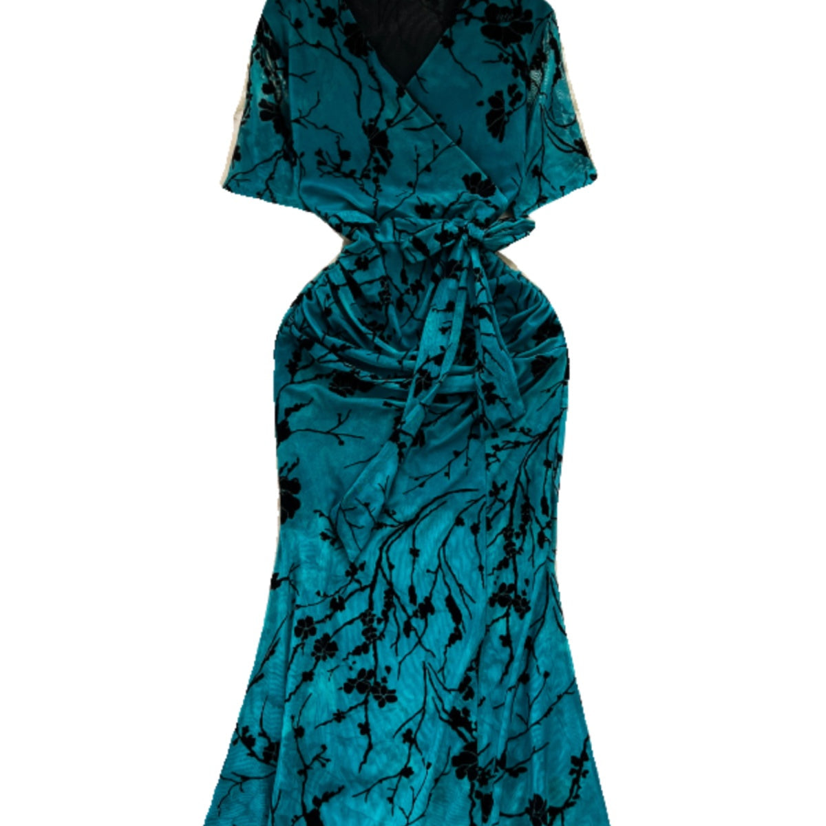 Elegant Lace-up Printed Fishtail Dress