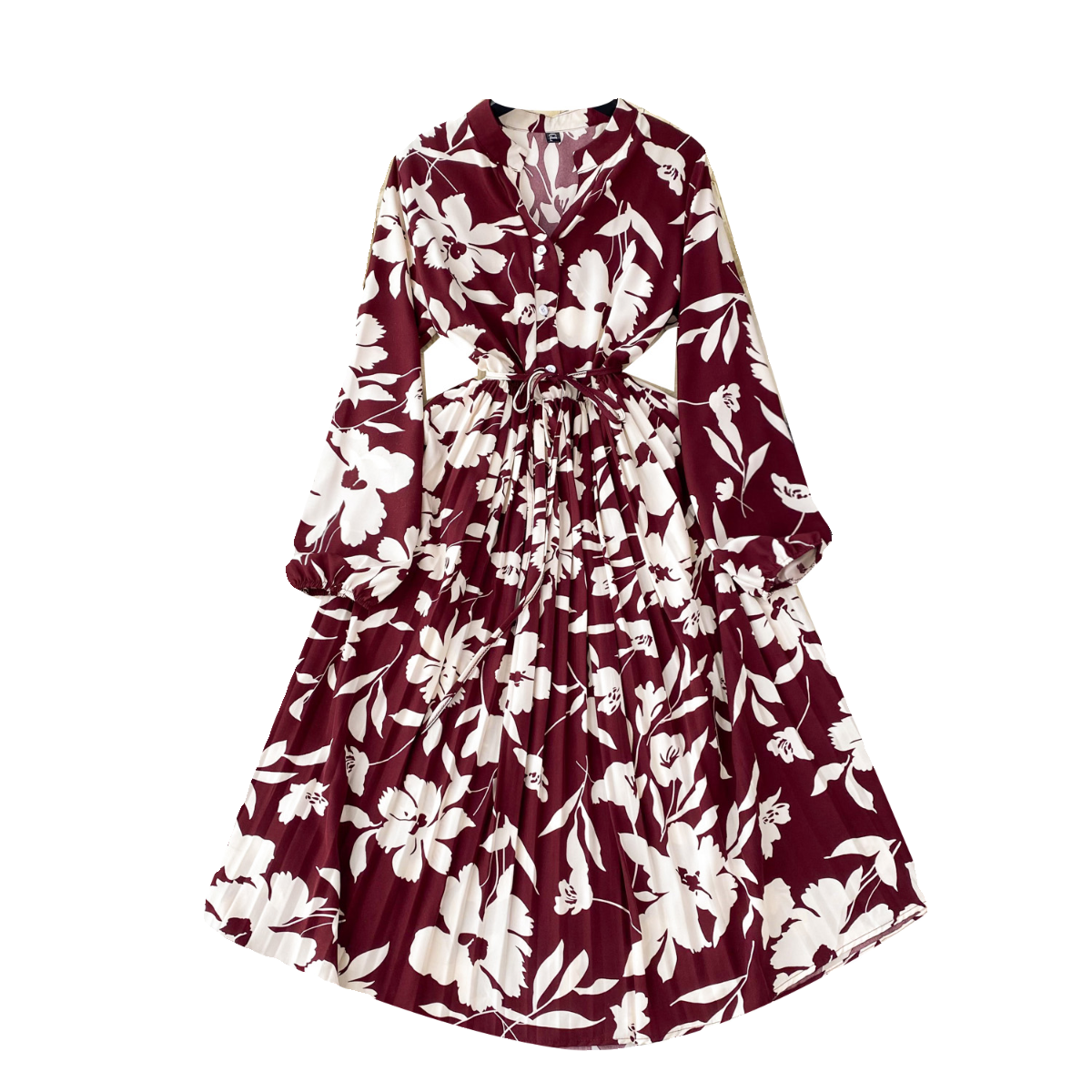 French Style Pleated Printed Dress